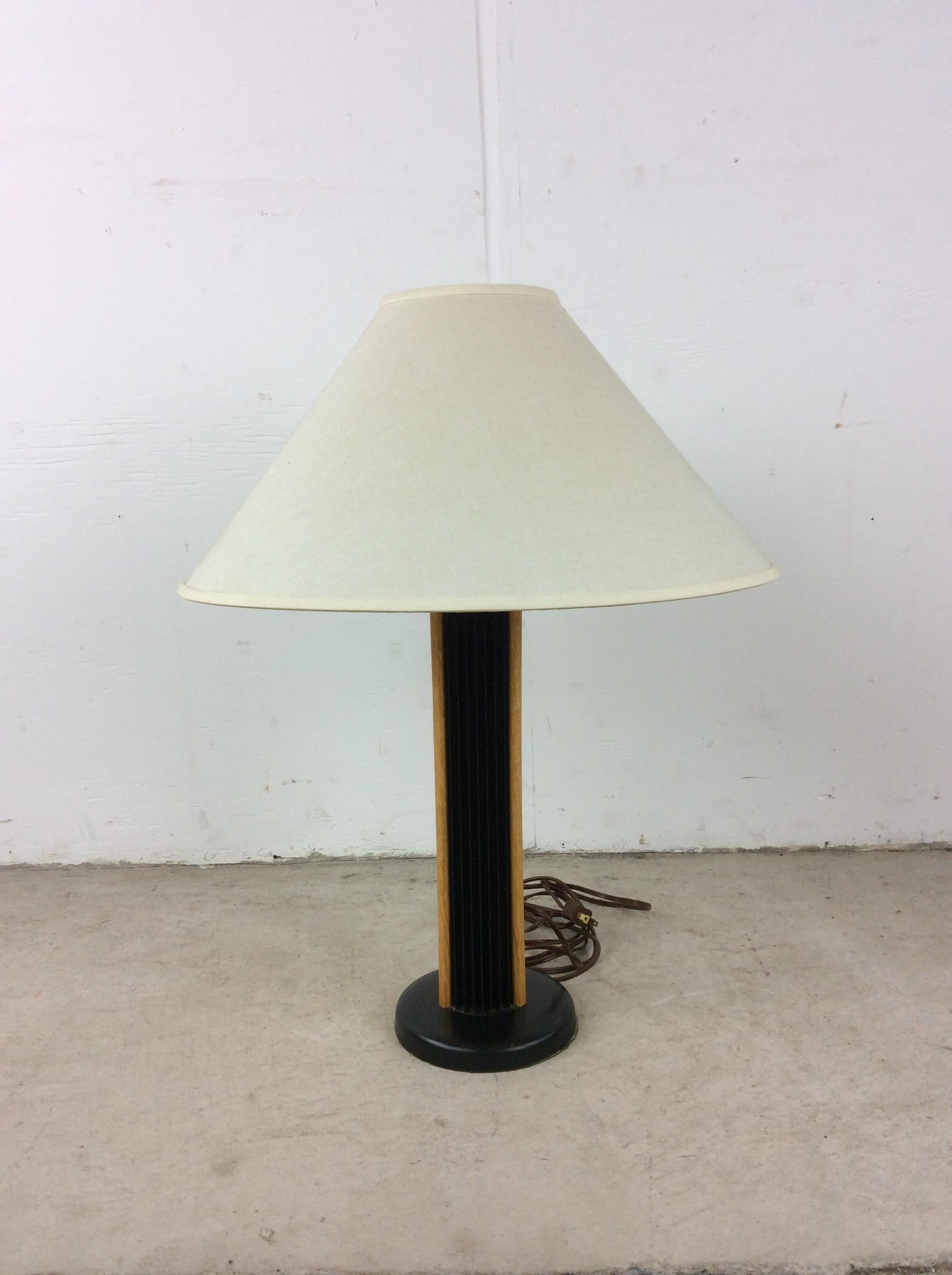 Vintage Postmodern Table Lamp Black with Teak Wood Accent & Empire Shade For Sale 14