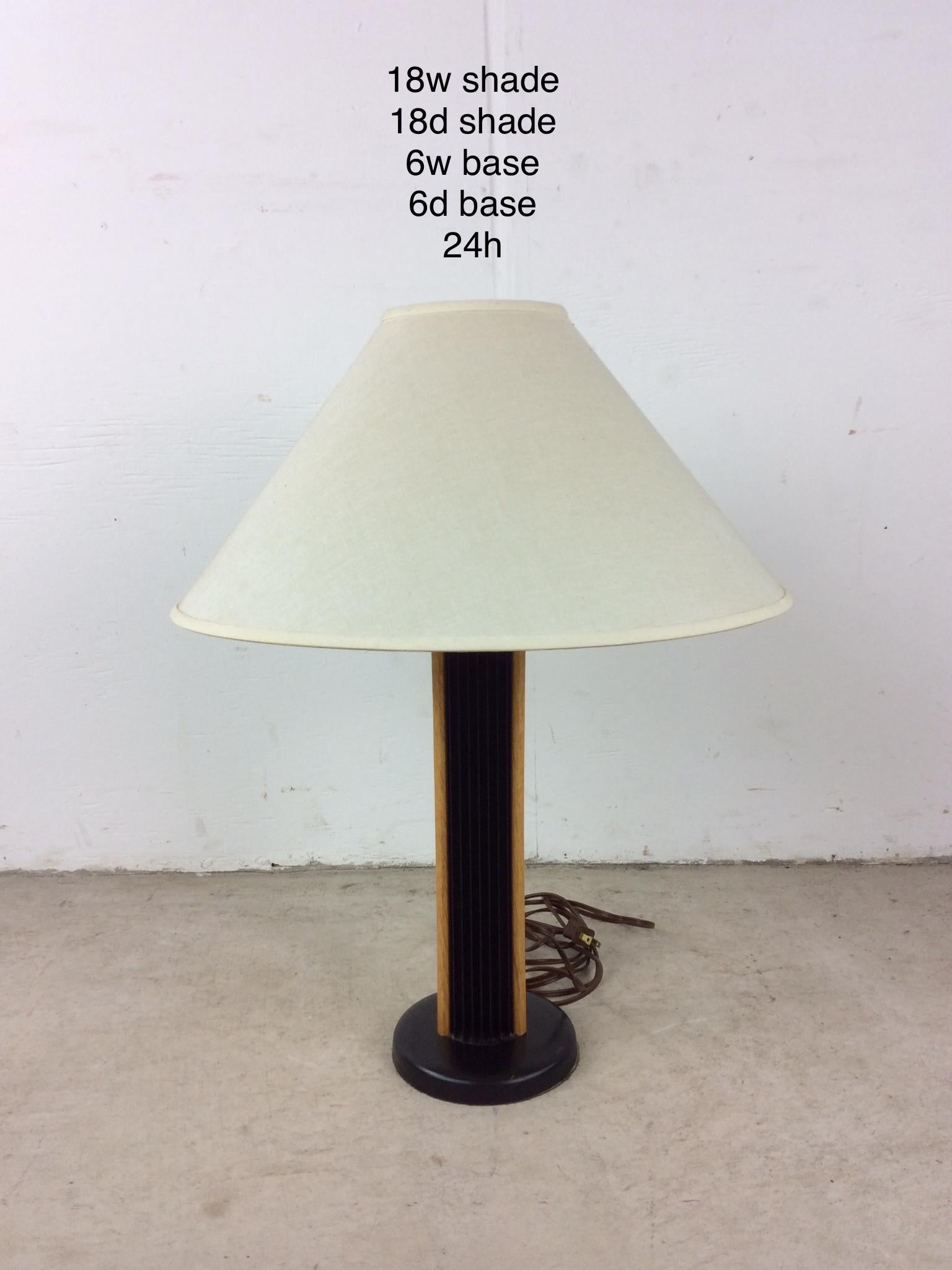 Post-Modern Vintage Postmodern Table Lamp Black with Teak Wood Accent & Empire Shade For Sale