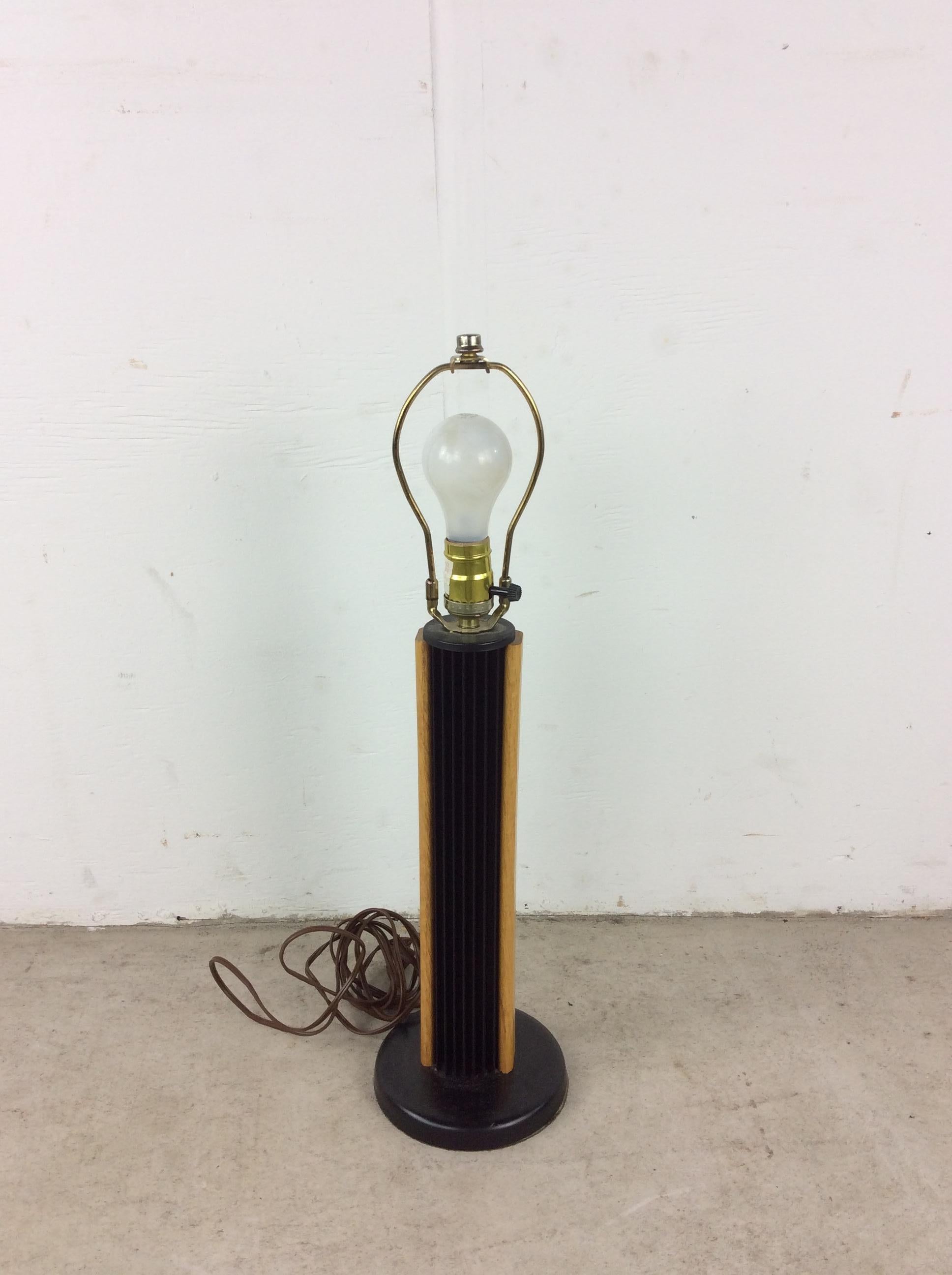 Late 20th Century Vintage Postmodern Table Lamp Black with Teak Wood Accent & Empire Shade For Sale