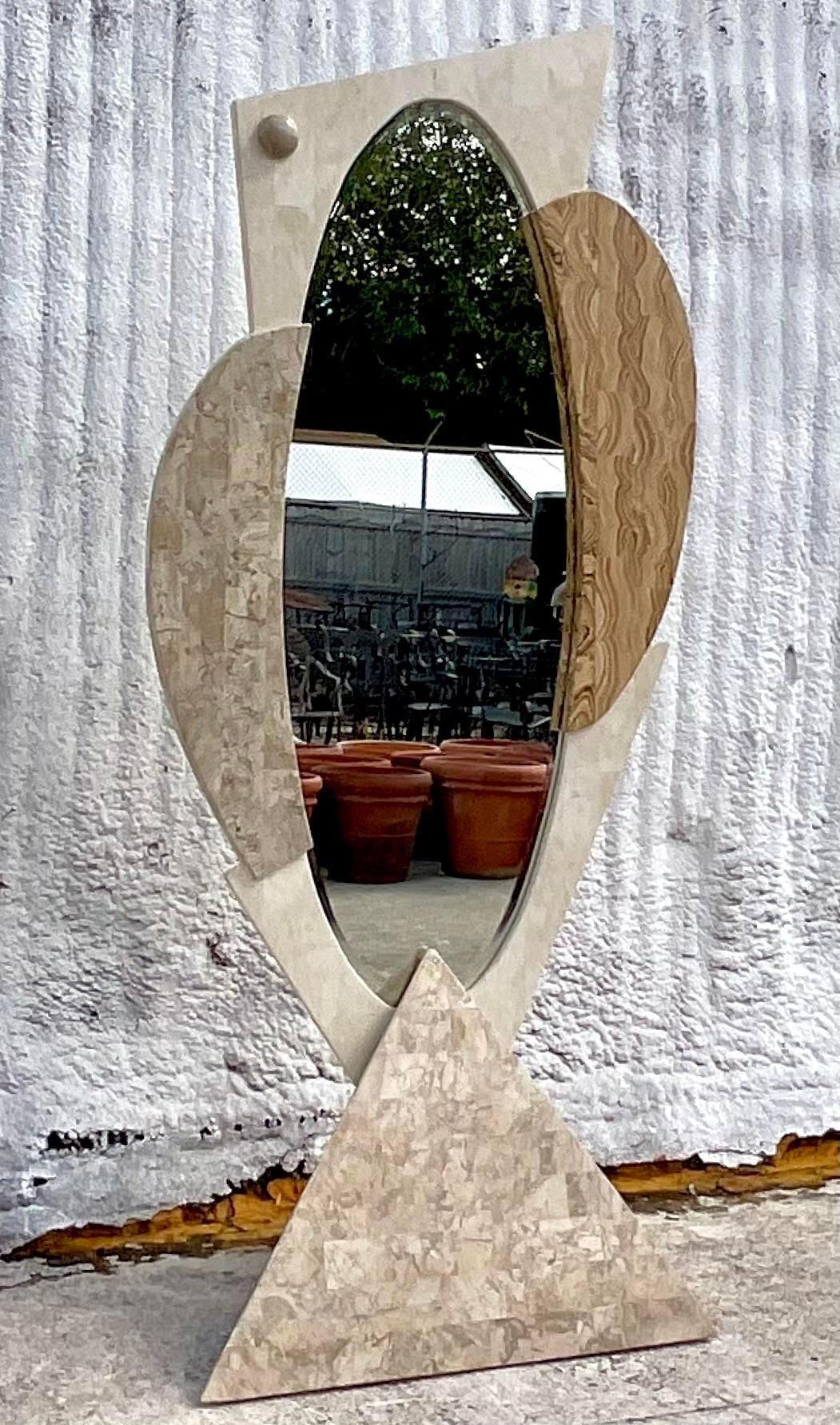 Philippin Vieux miroir de sol postmoderne en pierre tessellée en vente