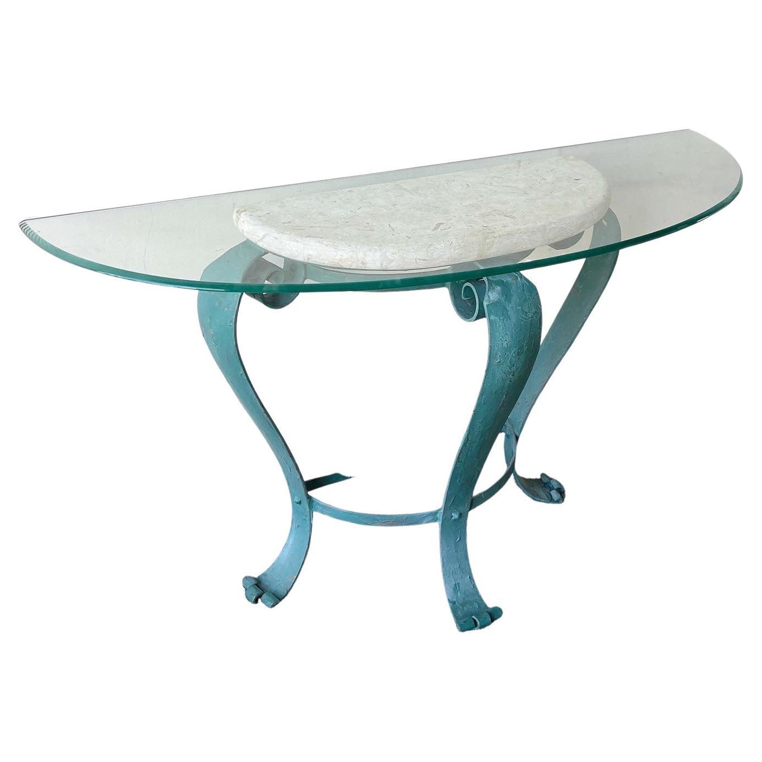 Vintage Postmodern Tessellated Stone Glass Top Demi Lune Table, 1990s For  Sale at 1stDibs
