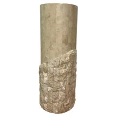 Vintage Postmodern Tessellated Stone Pedestal Sculptural Textured Base 1980s