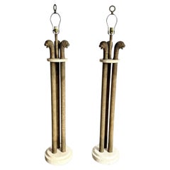 Vintage Postmodern Three Lion Headed Limestone Floor Lamps - A Pair