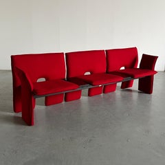 Vintage Postmodern Three-seater Sofa in Red Wool and Black Metal, 1980s Italy