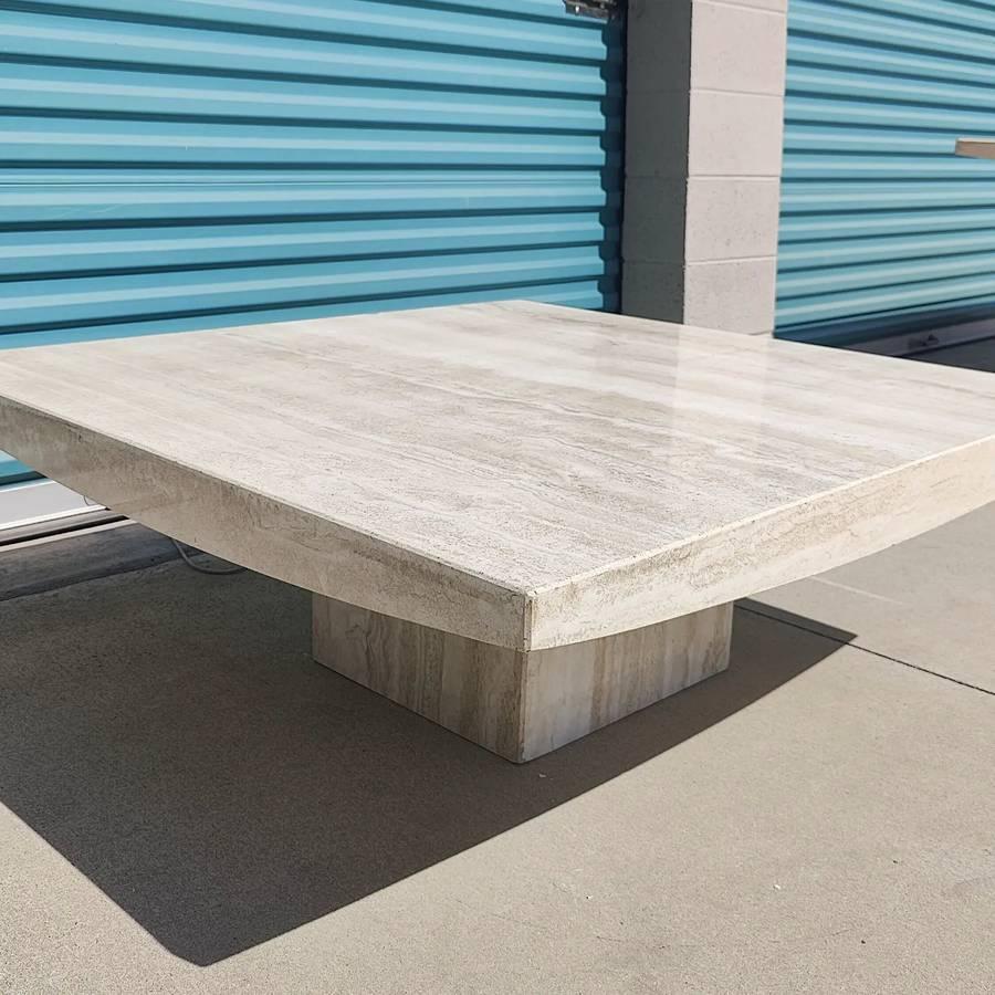 Vintage Postmodern Travertine Coffee Table by Stone International In Good Condition For Sale In Chino Hills, CA