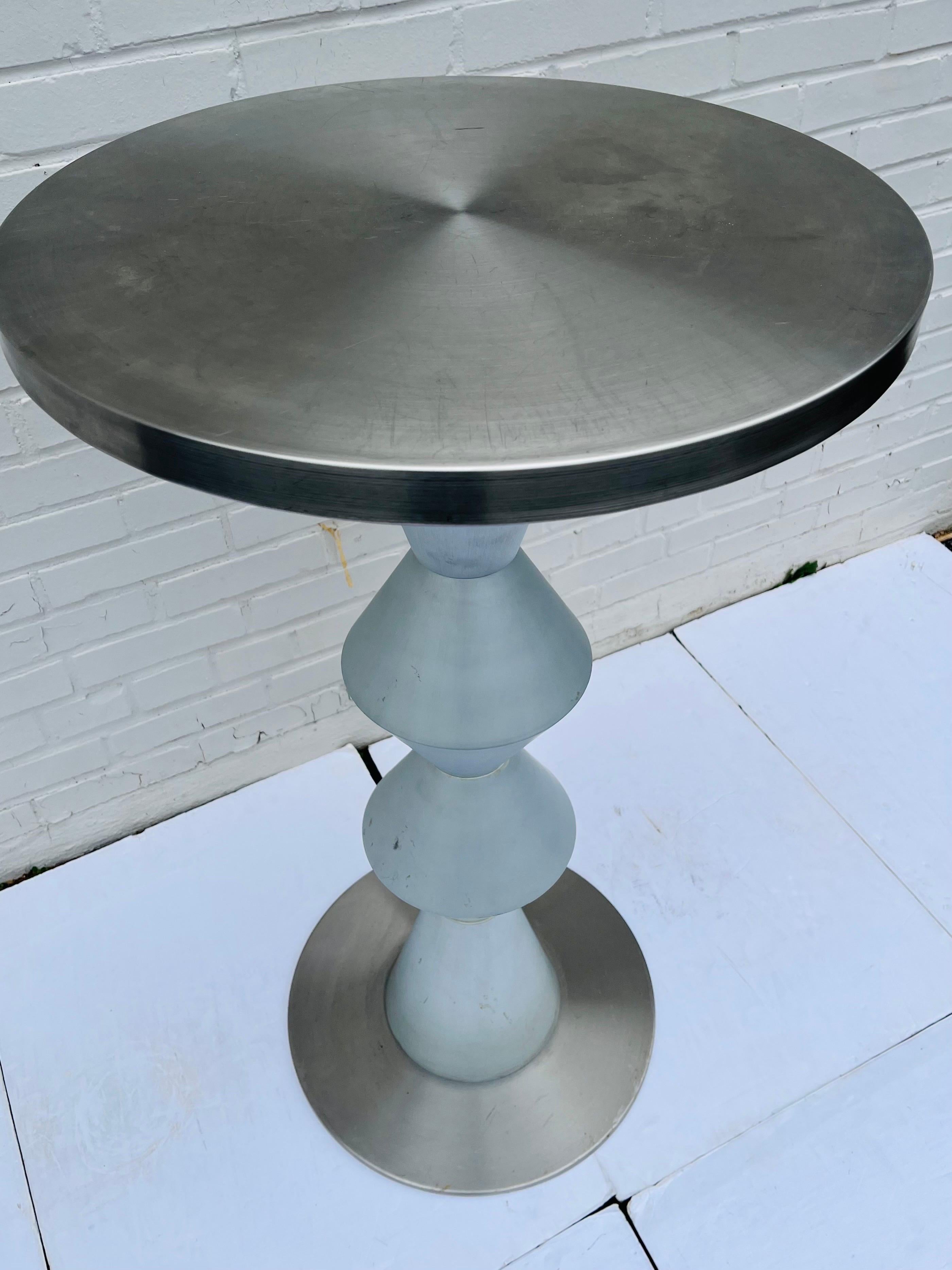 Vintage Postmodern Vibe Aluminum and Stainless Sculptural Brancusi Style Table For Sale 5