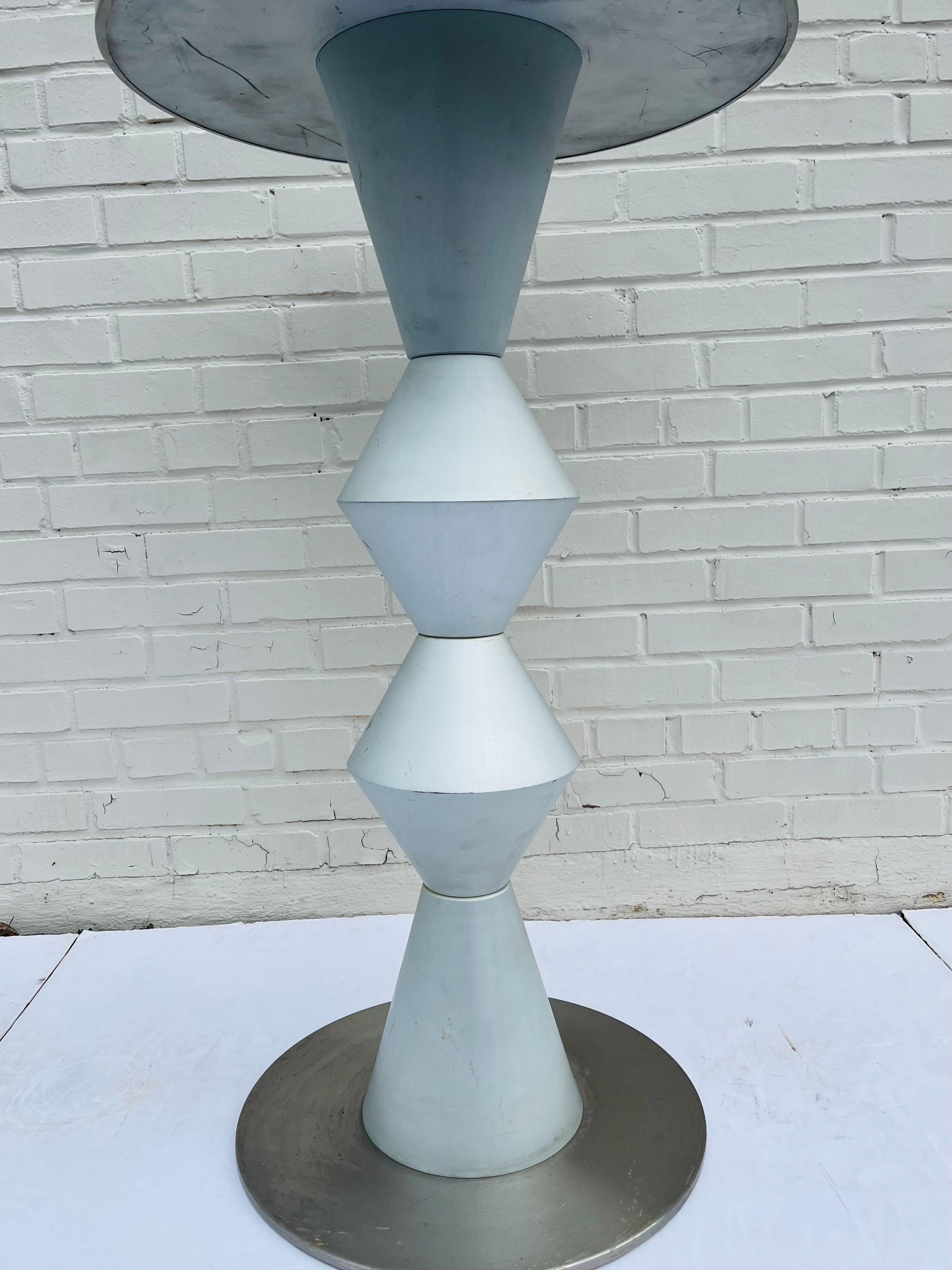 American Vintage Postmodern Vibe Aluminum and Stainless Sculptural Brancusi Style Table For Sale