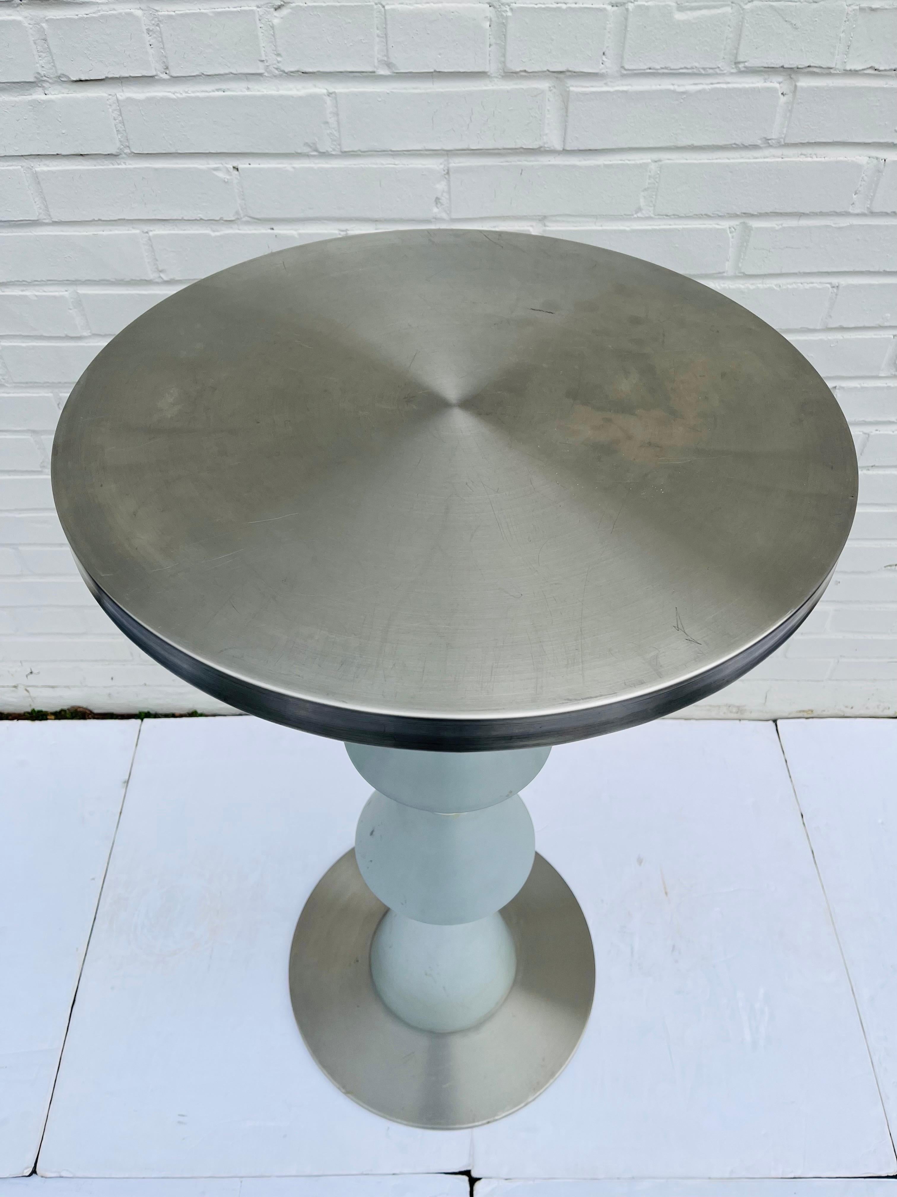 Vintage Postmodern Vibe Aluminum and Stainless Sculptural Brancusi Style Table In Good Condition For Sale In Atlanta, GA