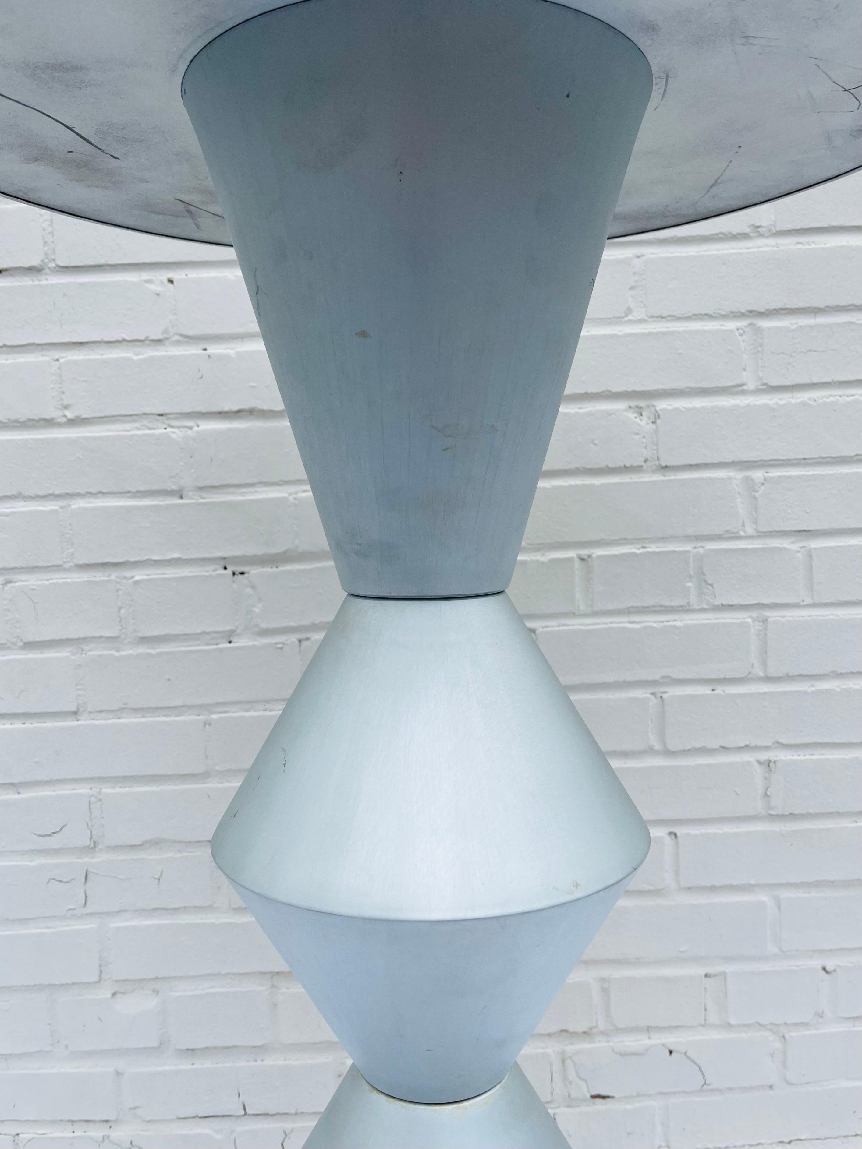 Vintage Postmodern Vibe Aluminum and Stainless Sculptural Brancusi Style Table For Sale 2