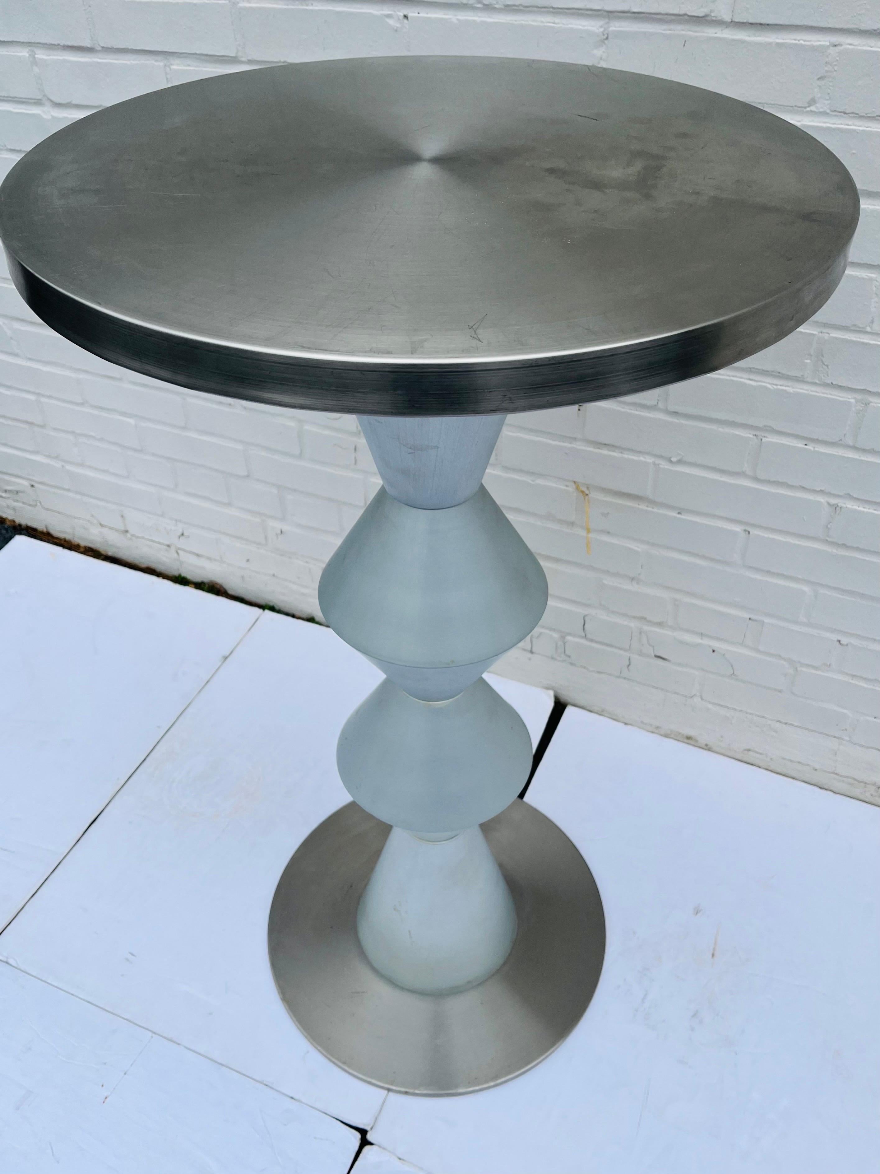 Vintage Postmodern Vibe Aluminum and Stainless Sculptural Brancusi Style Table For Sale 4