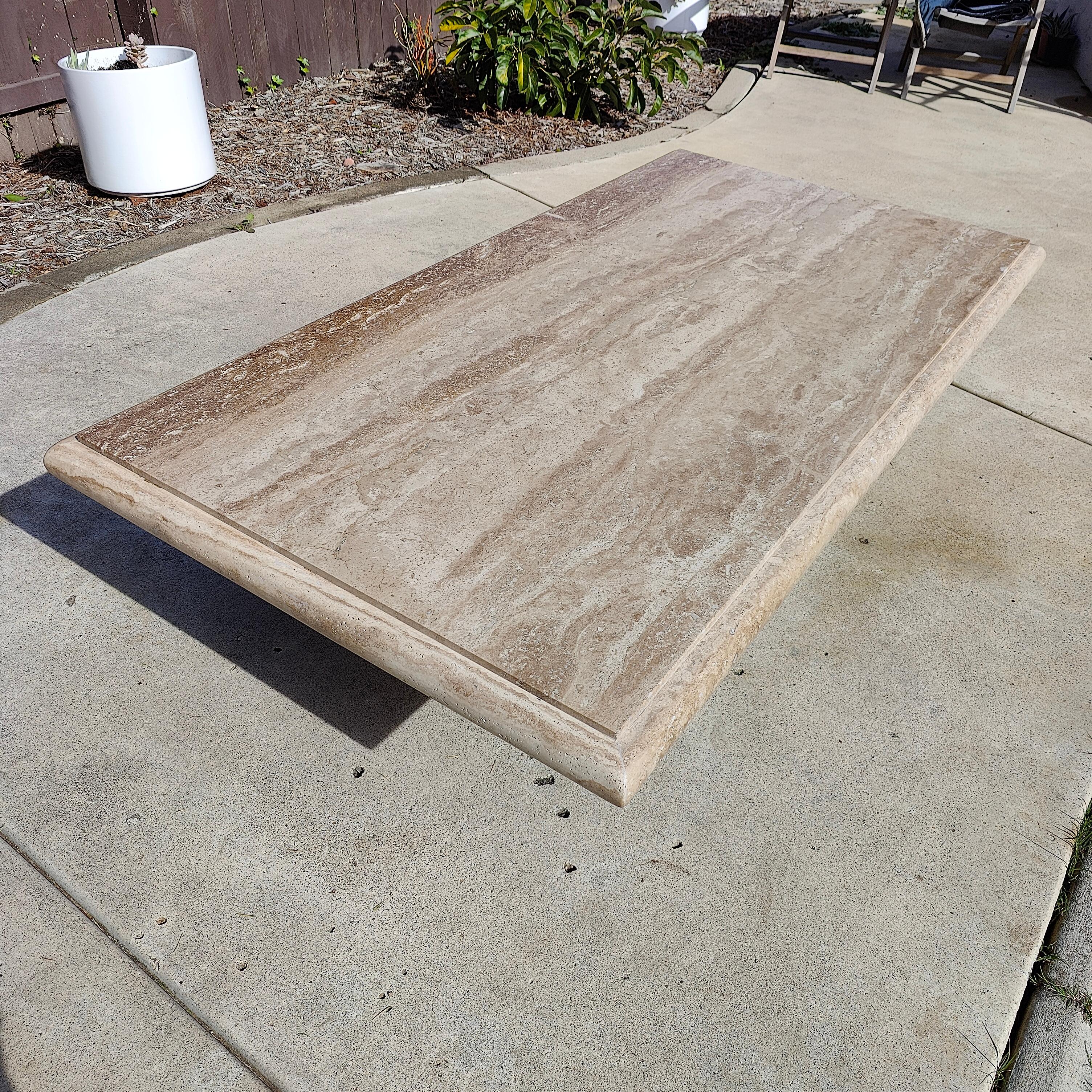 Minimalist Vintage Postmodern Walnut Travertine Coffee Table