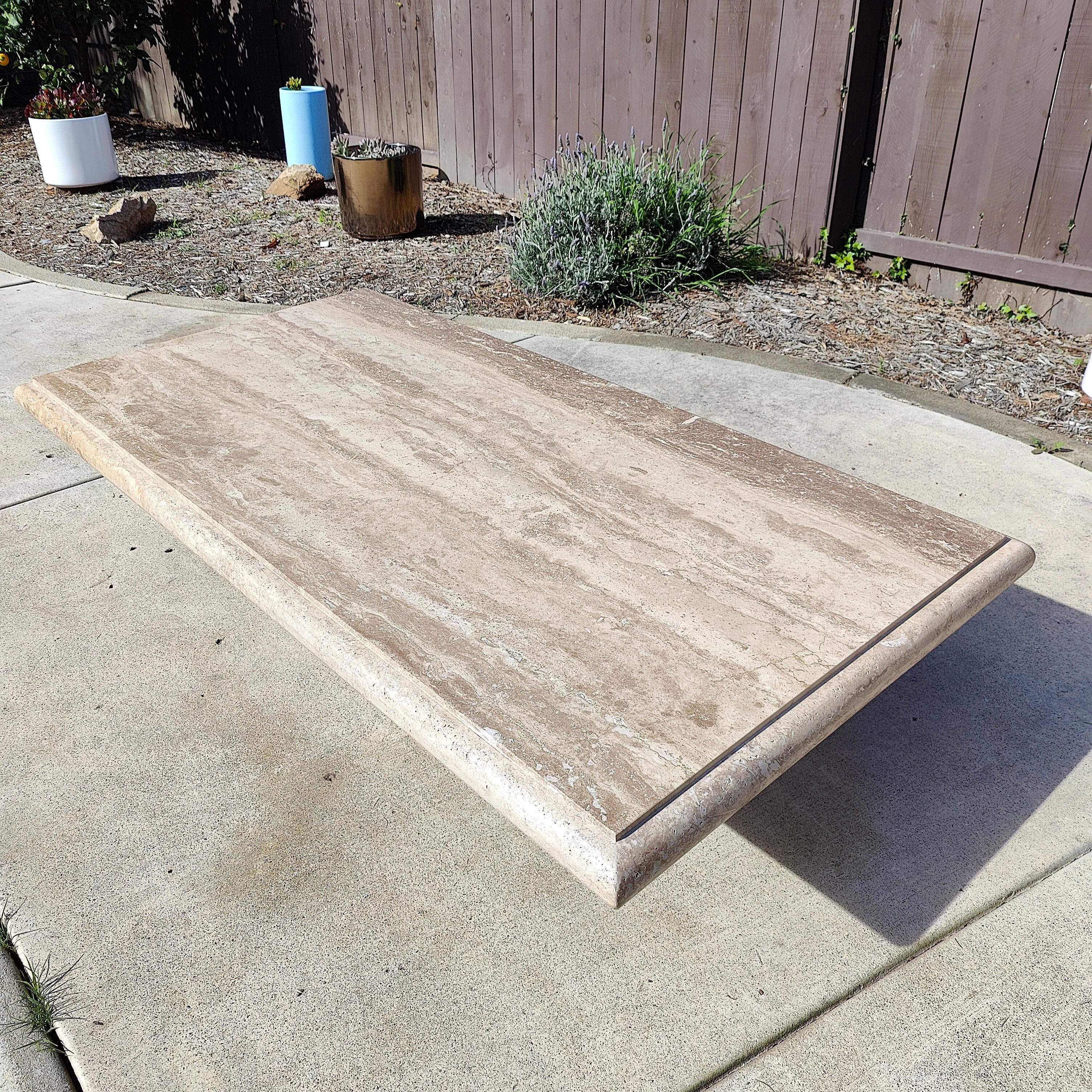 Vintage Postmodern Walnut Travertine Coffee Table In Good Condition In Chino Hills, CA