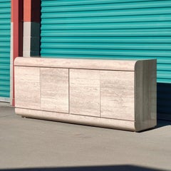Vintage Postmodern Waterfall Faux Travertine Laminate Buffet Credenza