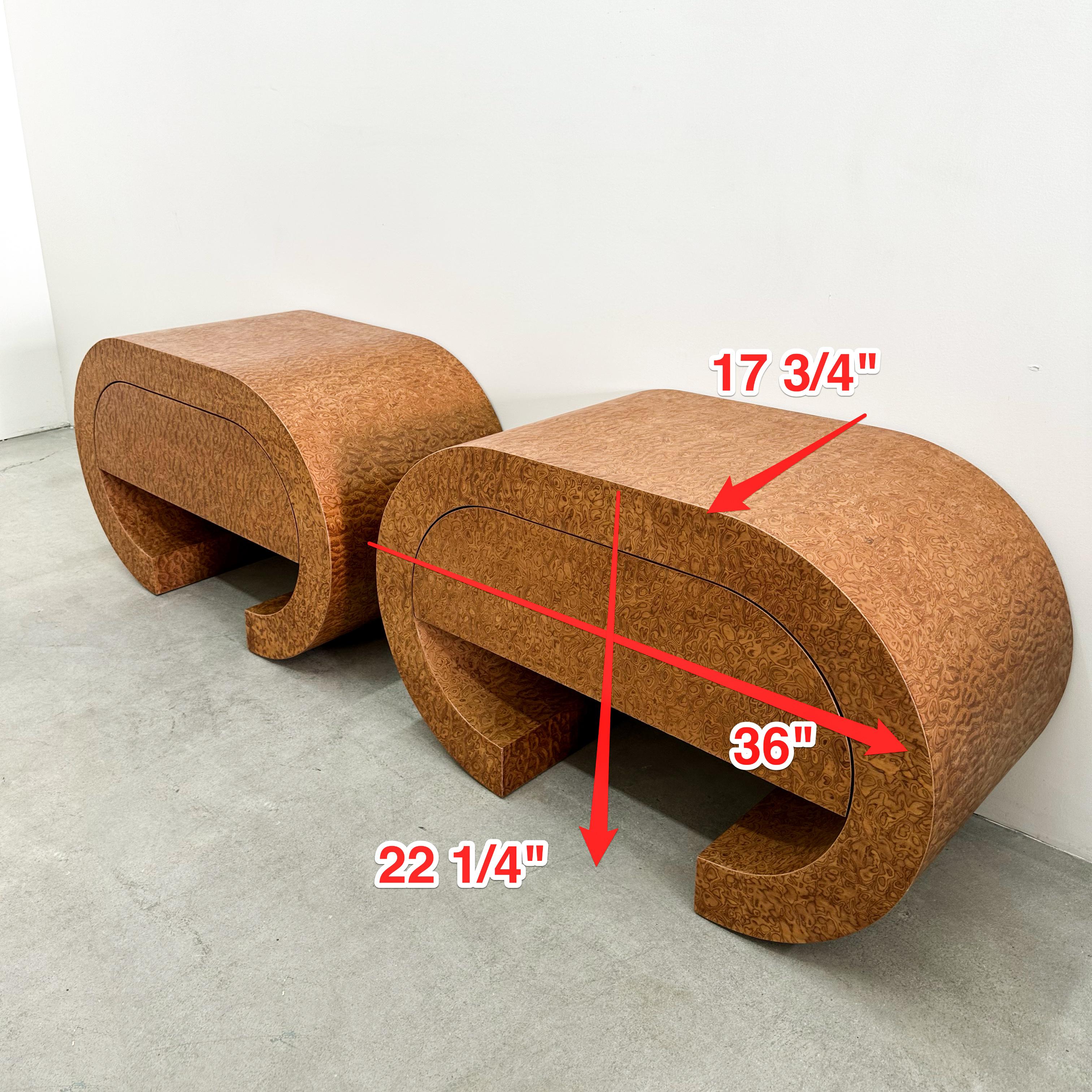 Vintage Postmodern Waterfall Sapele Pommele Wood Nightstands or End Tables For Sale 3
