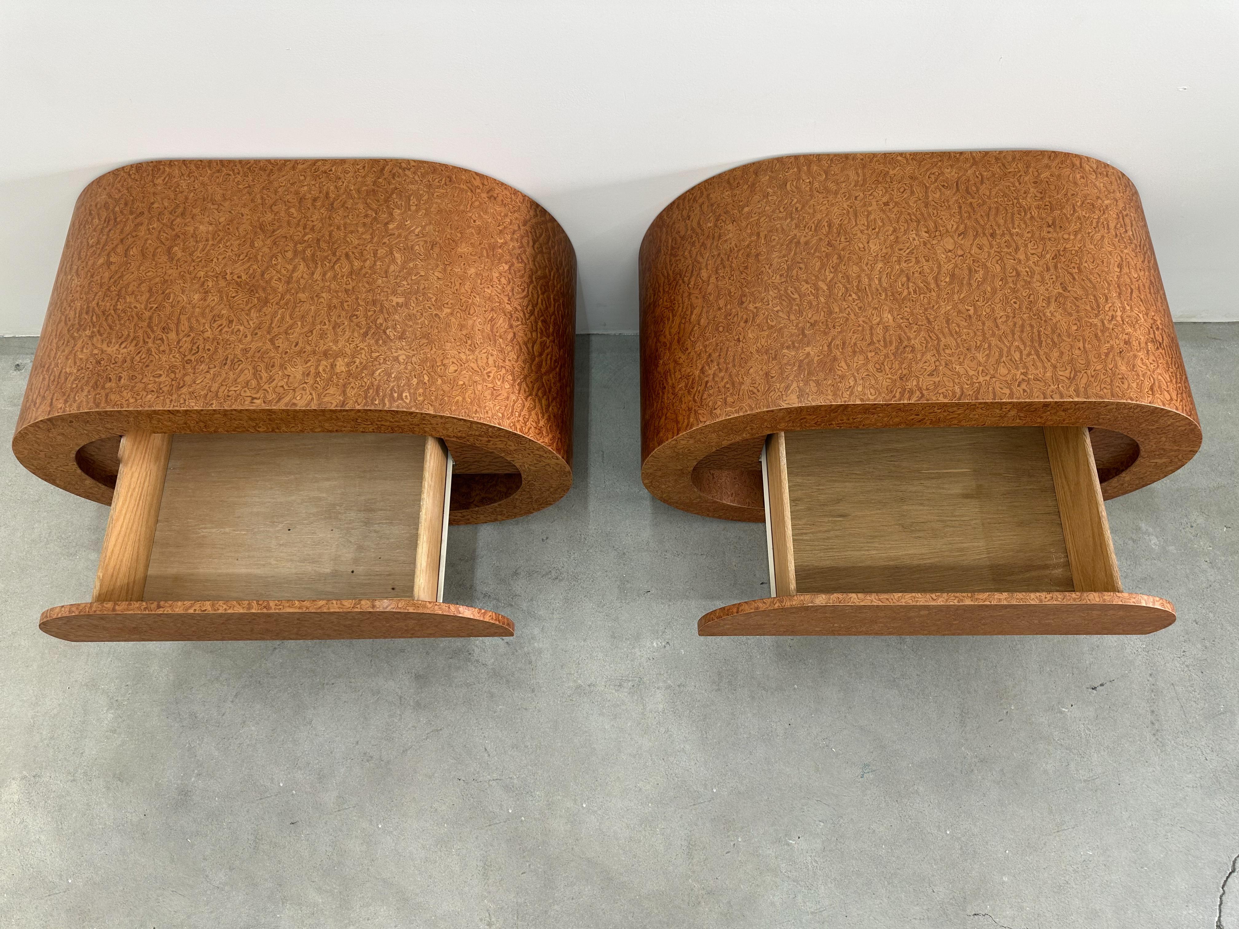 Vintage Postmodern Waterfall Sapele Pommele Wood Nightstands or End Tables For Sale 1
