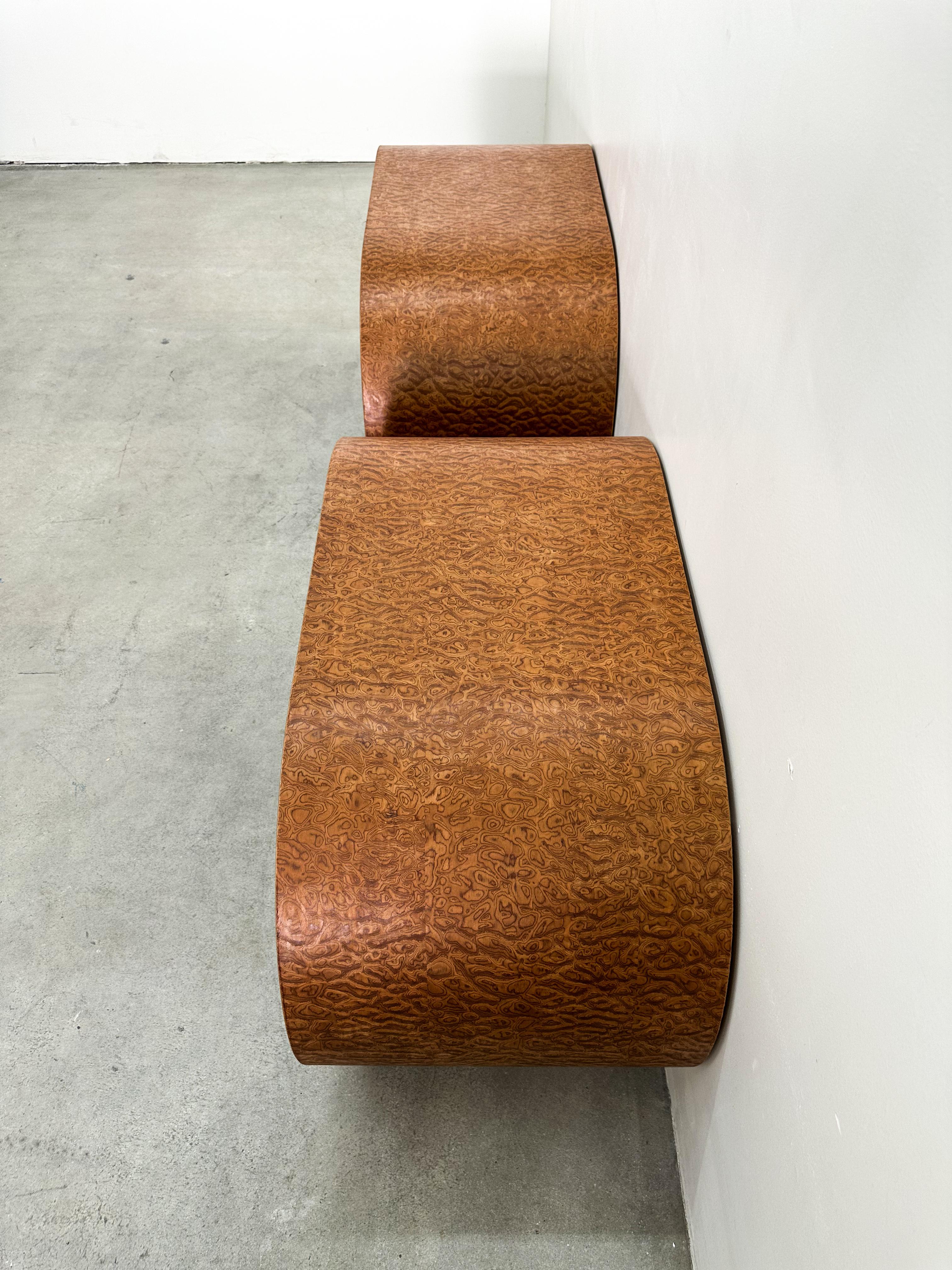 Vintage Postmodern Waterfall Sapele Pommele Wood Nightstands or End Tables For Sale 2