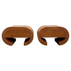 Vintage Postmodern Waterfall Sapele Pommele Wood Nightstands or End Tables