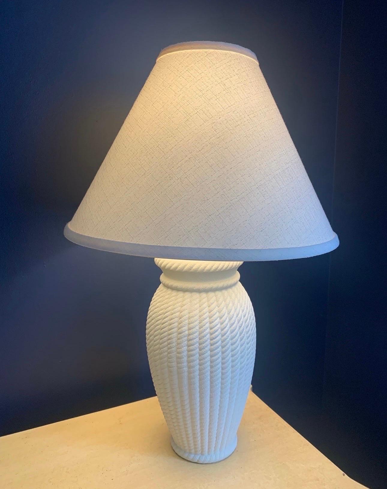 American Vintage Postmodern White Ceramic Braided Rope Lamp With Shade For Sale