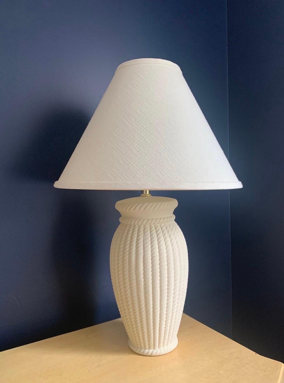 Vintage Postmodern White Ceramic Braided Rope Lamp With Shade For Sale 1