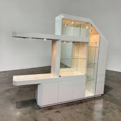 Vintage Postmodern White Illuminated Wall Unit Dry Bar Display Case
