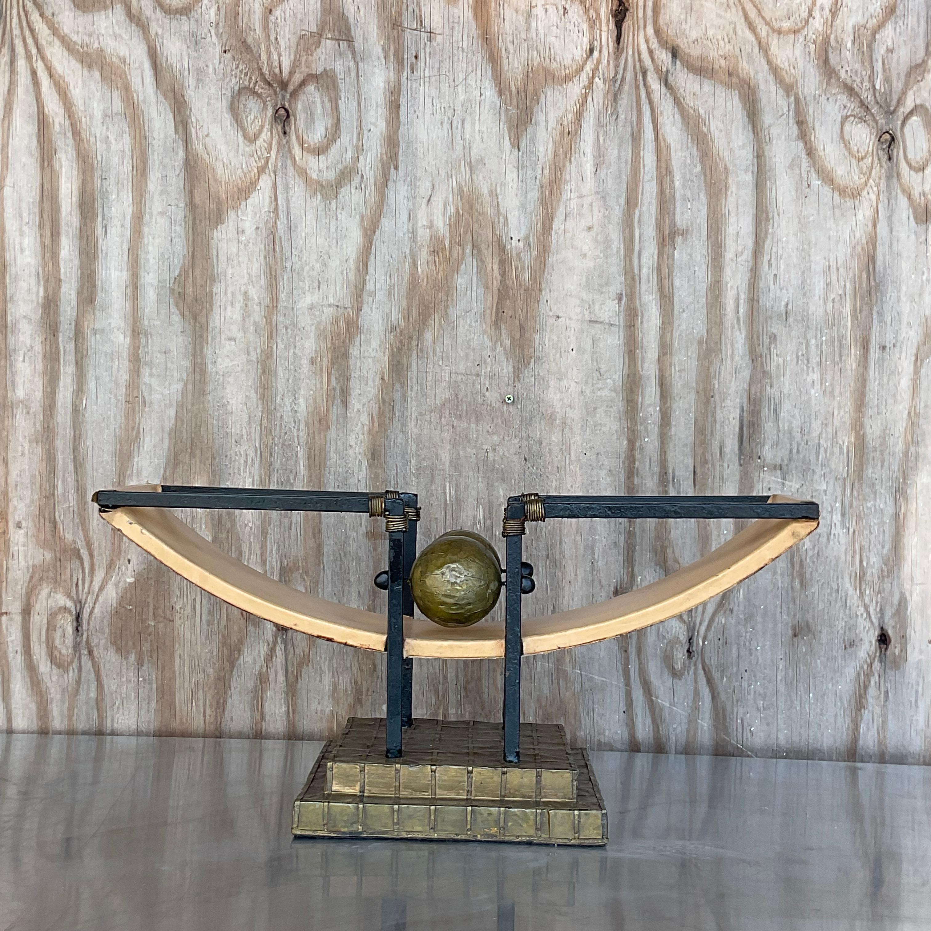 Brass Vintage PostModern Wrought Iron Sculpture For Sale
