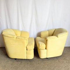 Vintage Postmodern Yellow Fabric Swivel Chairs - Pair