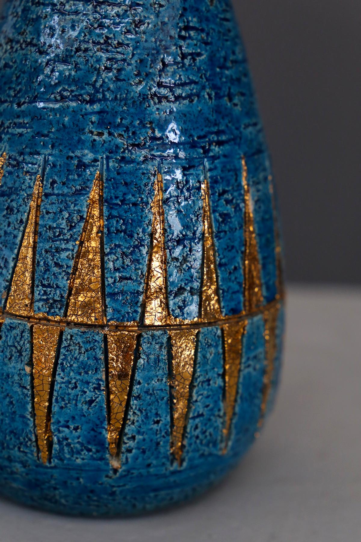 Mid-Century Modern Vintage Pottery Blue and Golden Ceramic by Aldo Londi for Bitossi, 1960s