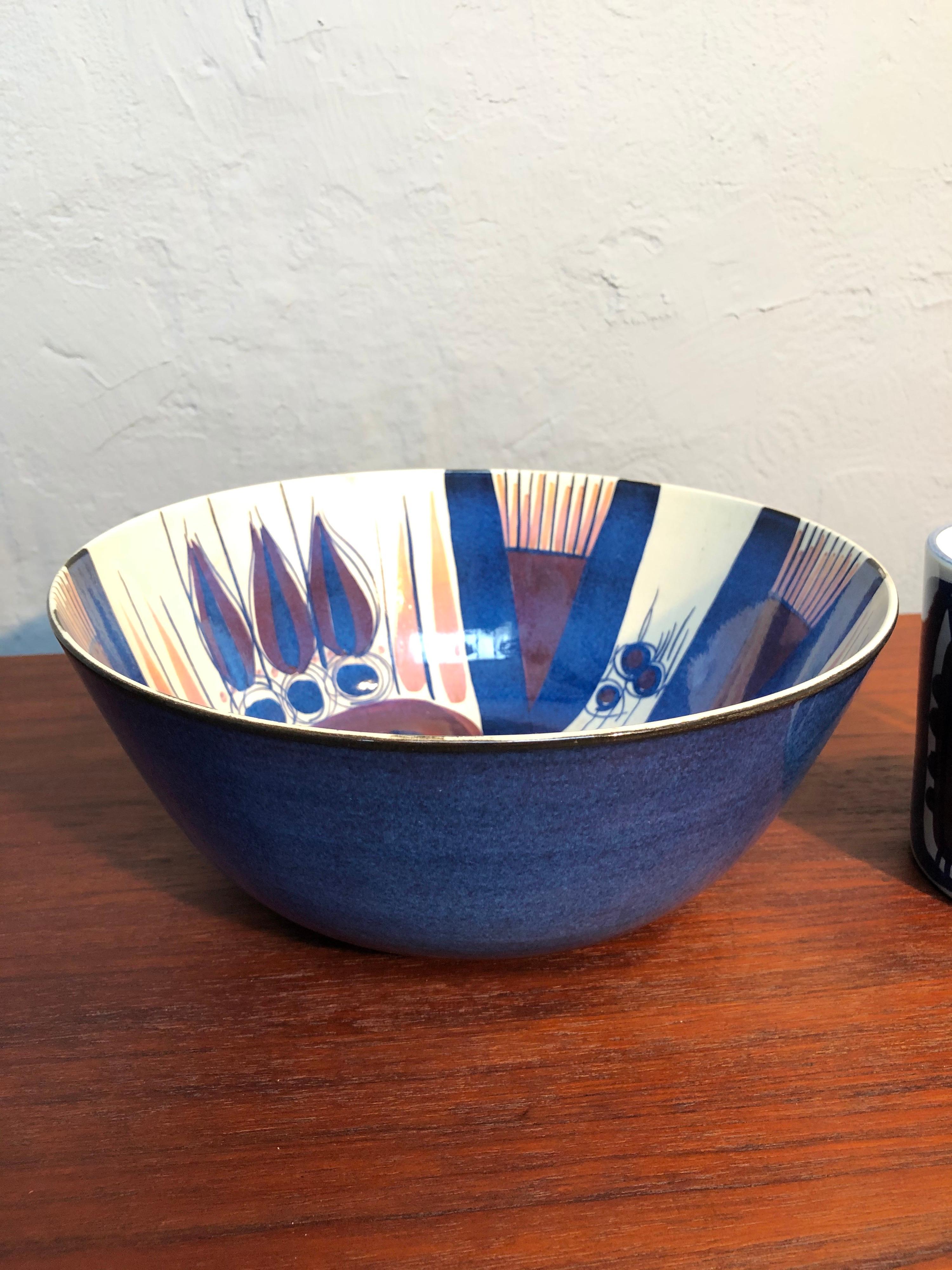 Mid-Century Modern Vintage Pottery Bowl And Ice Bucket by Inge-Lise Koefoed For Aluminia of Denmark For Sale