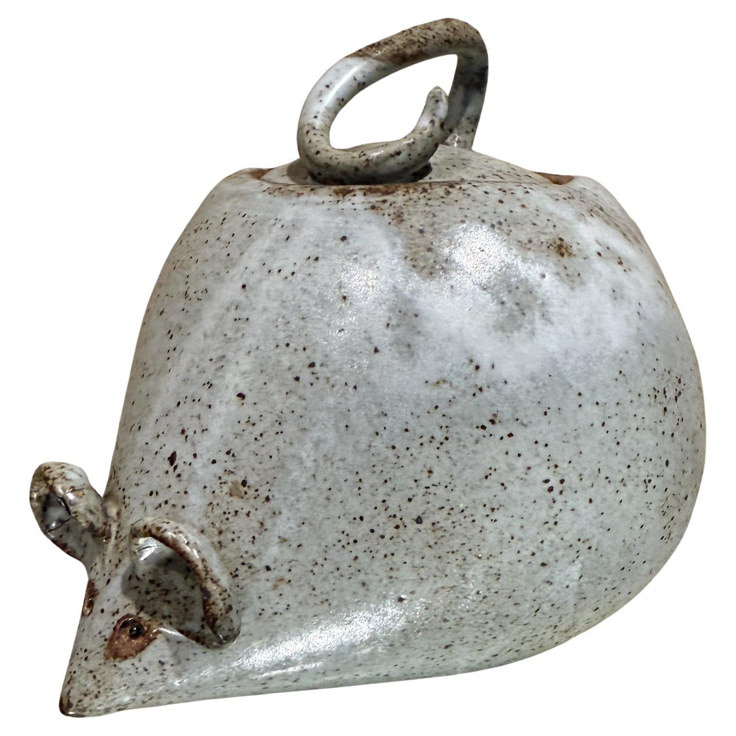Vintage Pottery Cookie Jar Safekeeping in Mice Mouse Shape For Sale