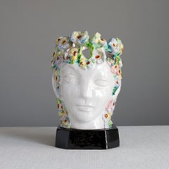 Vintage Pottery Fairy Head Lamp with Floral Crown