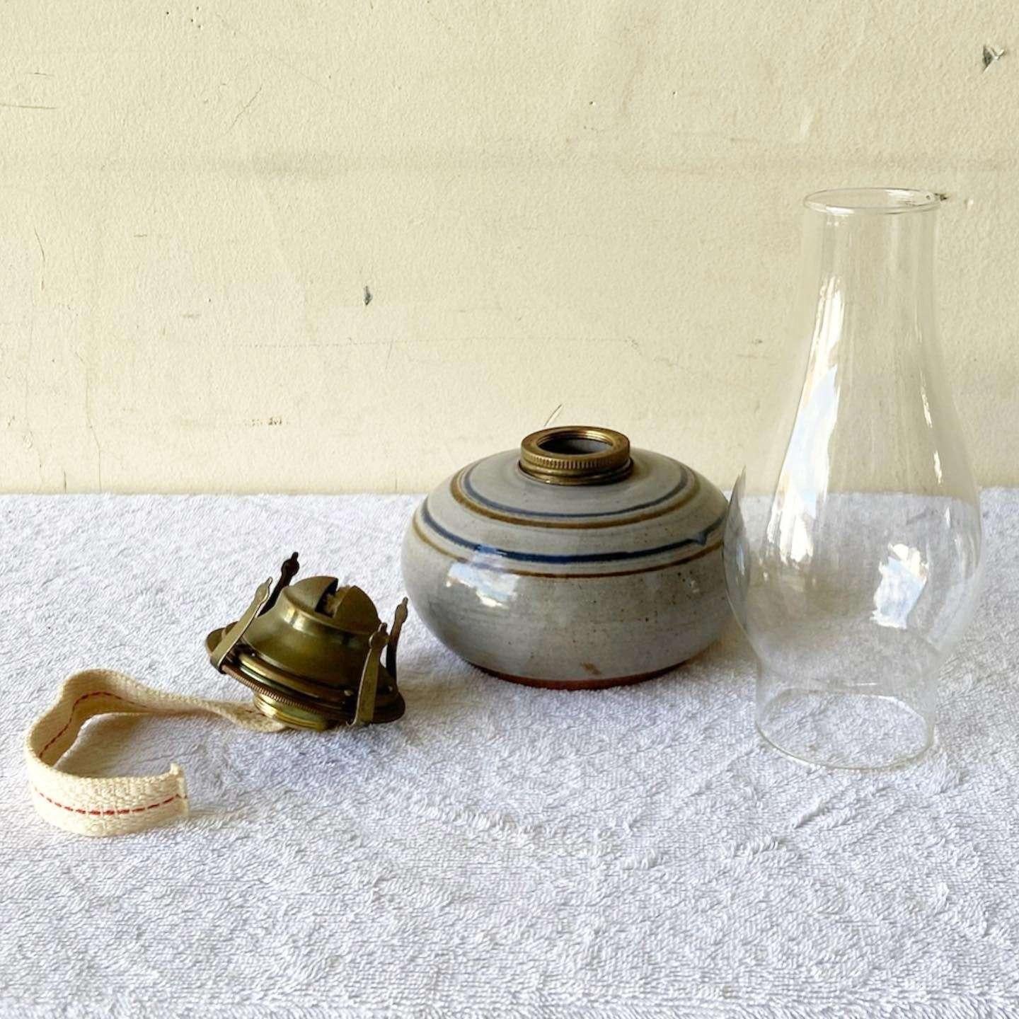 Mid-Century Modern Vintage Pottery Oil Lamp For Sale