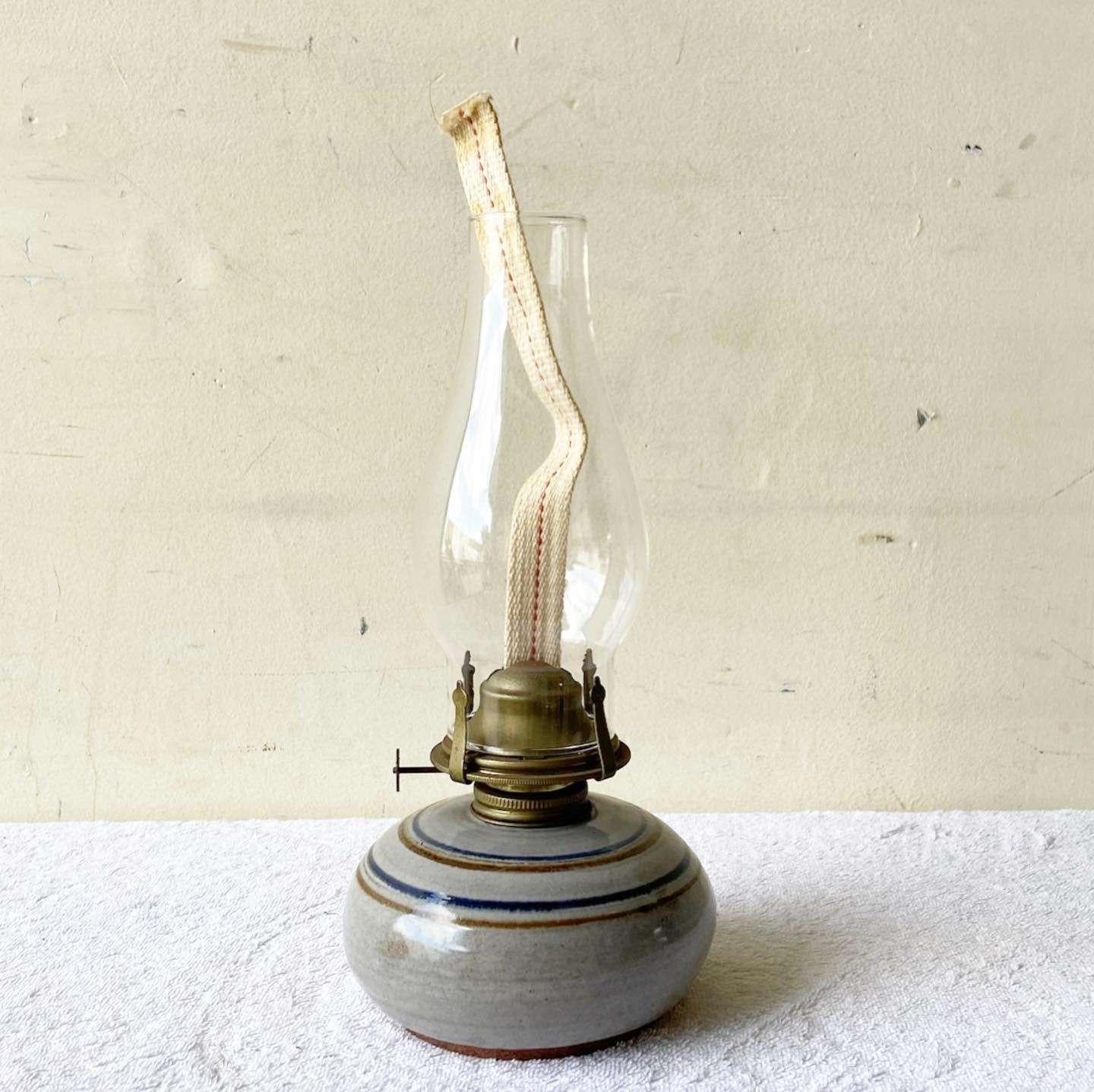 Mid-20th Century Vintage Pottery Oil Lamp For Sale