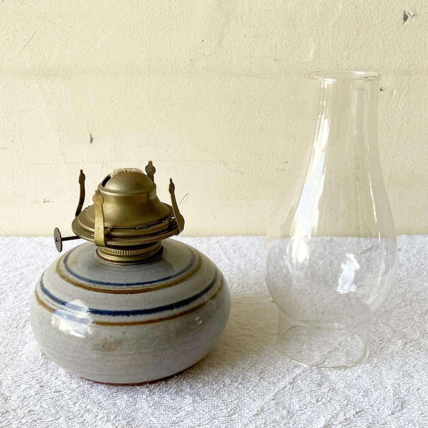 Vintage Pottery Oil Lamp For Sale 1