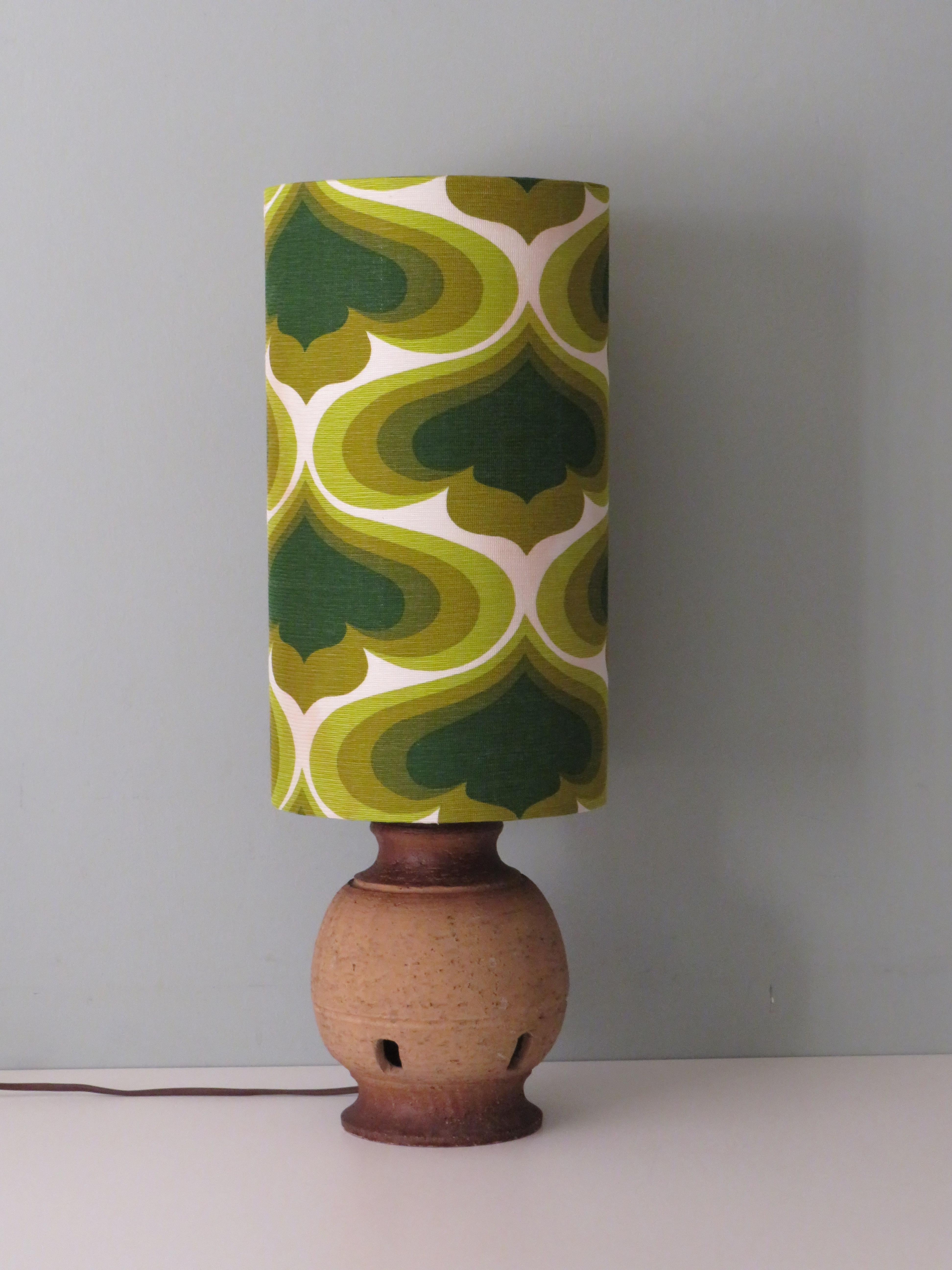 Space Age Vintage Pottery Table Lamp with a New Custom Lampshade 1960s For Sale