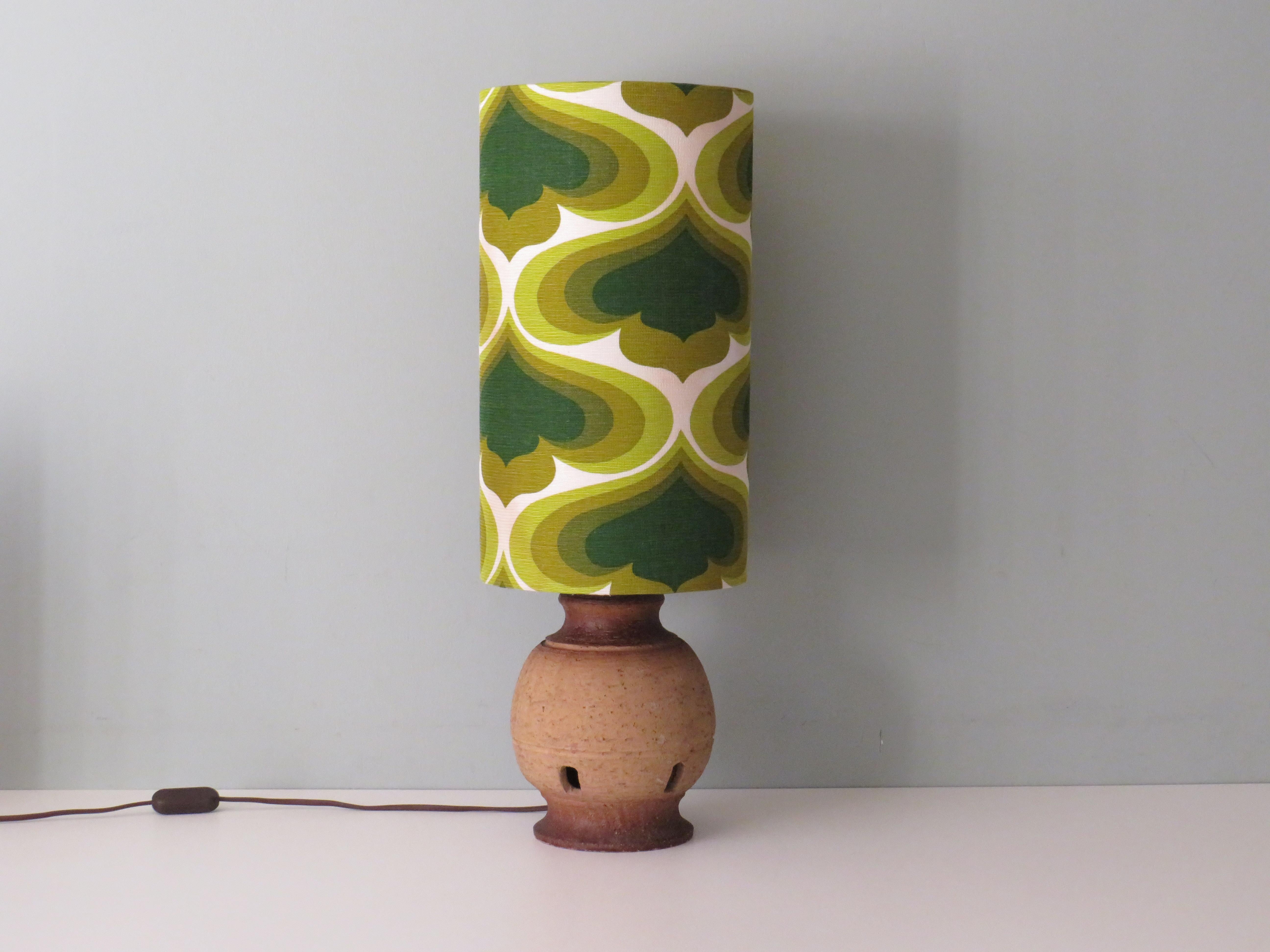 Belgian Vintage Pottery Table Lamp with a New Custom Lampshade 1960s For Sale