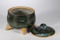 Vintage Pottery Trinket Box & Deckel, Reptilienhaut-Glasur