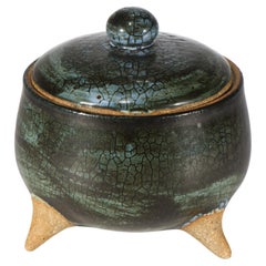 Vintage Pottery Trinket Box & Deckel, Reptilienhaut-Glasur
