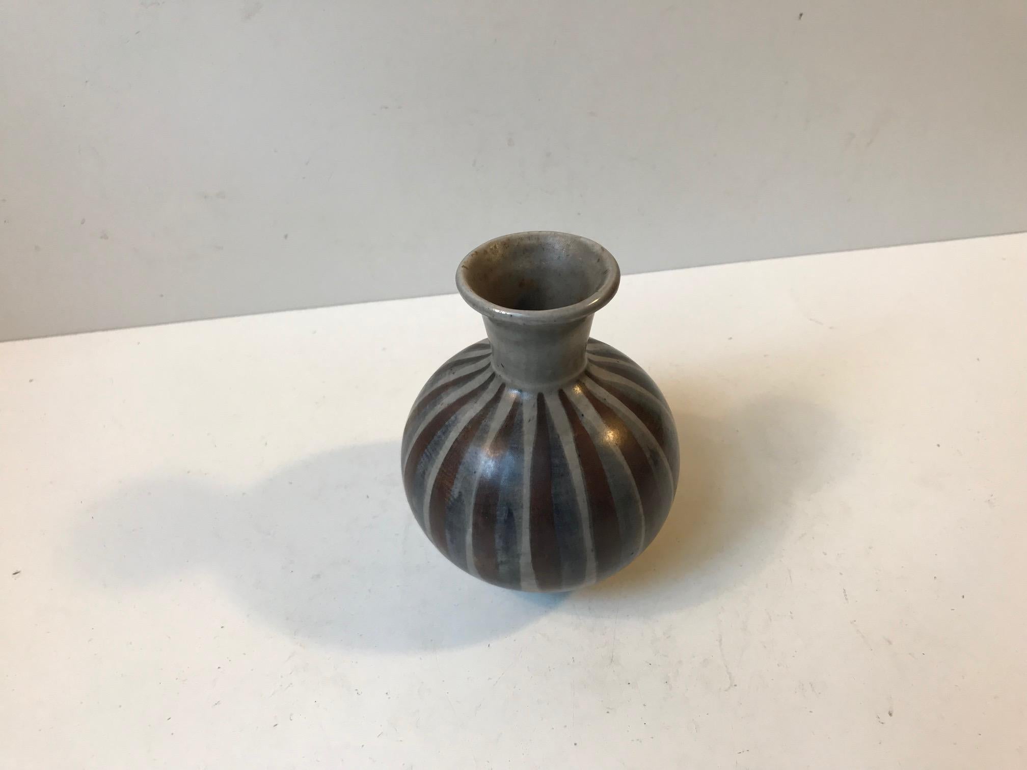 Mid-Century Modern Vintage Pottery Vase with Stripes by Eva & Johannes Andersen, 1960s
