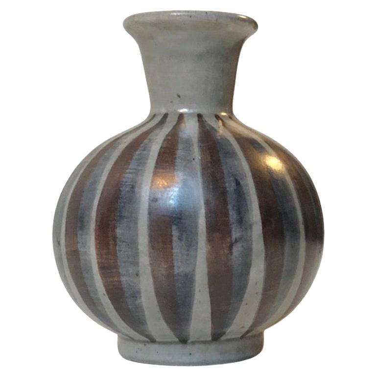 Vintage Pottery Vase with Stripes by Eva & Johannes Andersen, 1960s