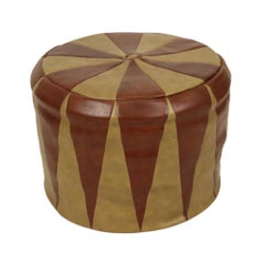 Vintage Pouf Star Motif Skai Faux Leather Moroccan Style 1960s