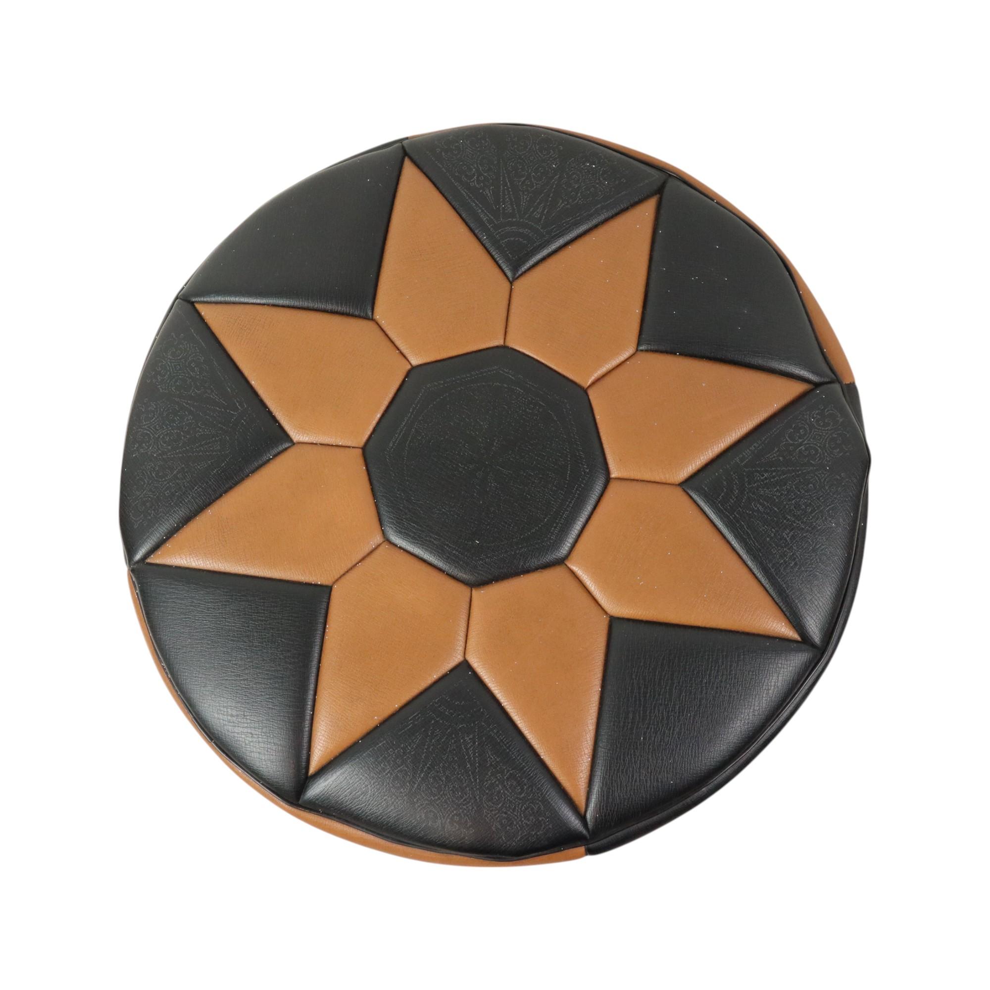 European Vintage Pouf Star Motif Skai Faux Leather Moroccan Style 60s