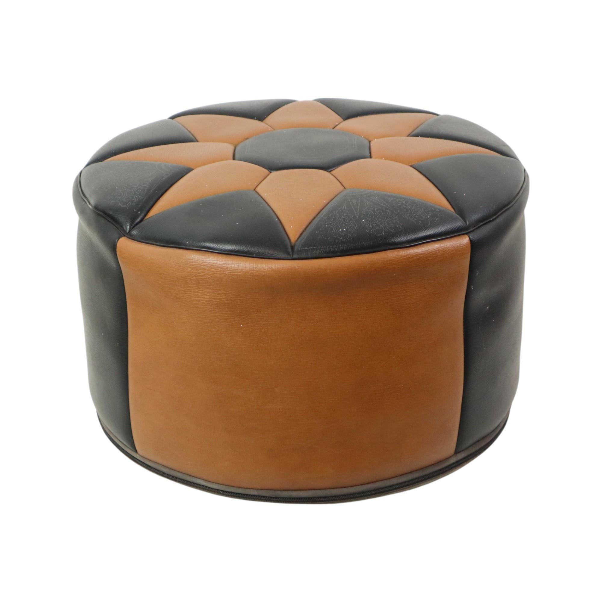 Vintage Pouf Star Motif Skai Faux Leather Moroccan Style 60s 2