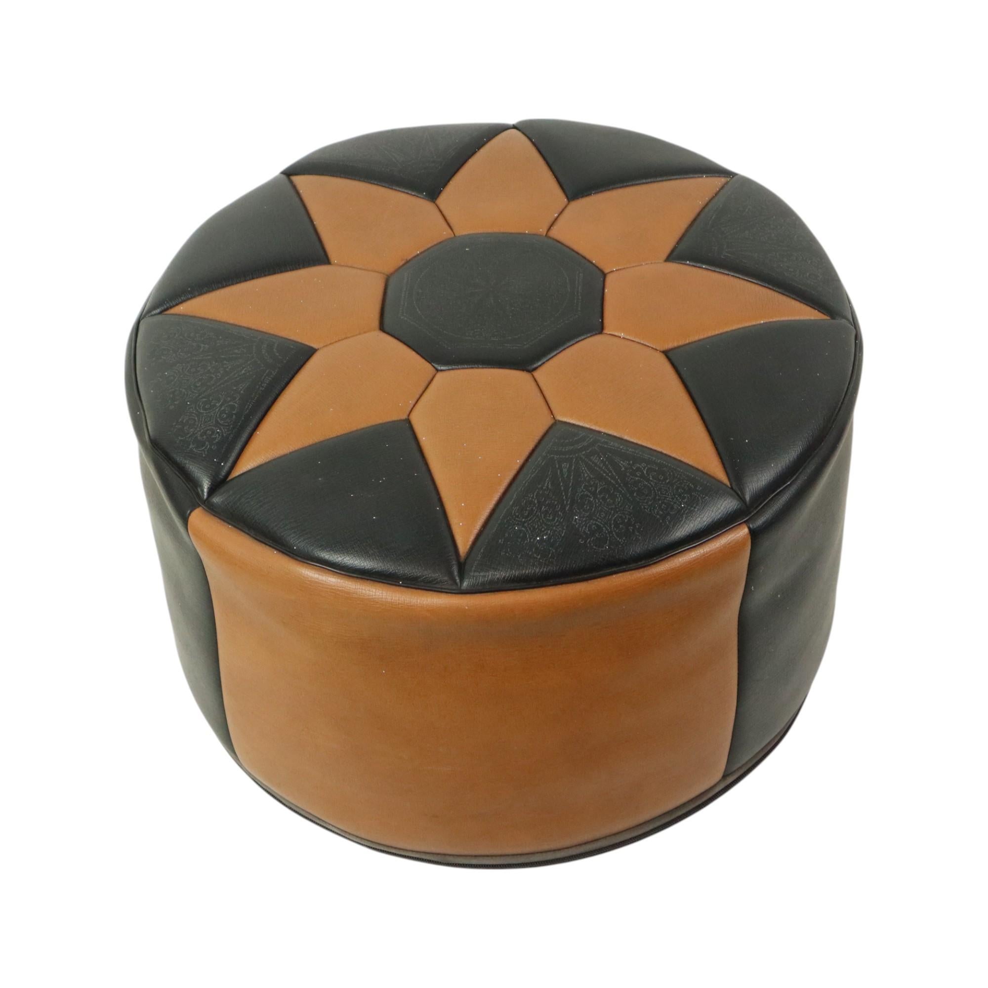 Vintage Pouf Star Motif Skai Faux Leather Moroccan Style 60s 3