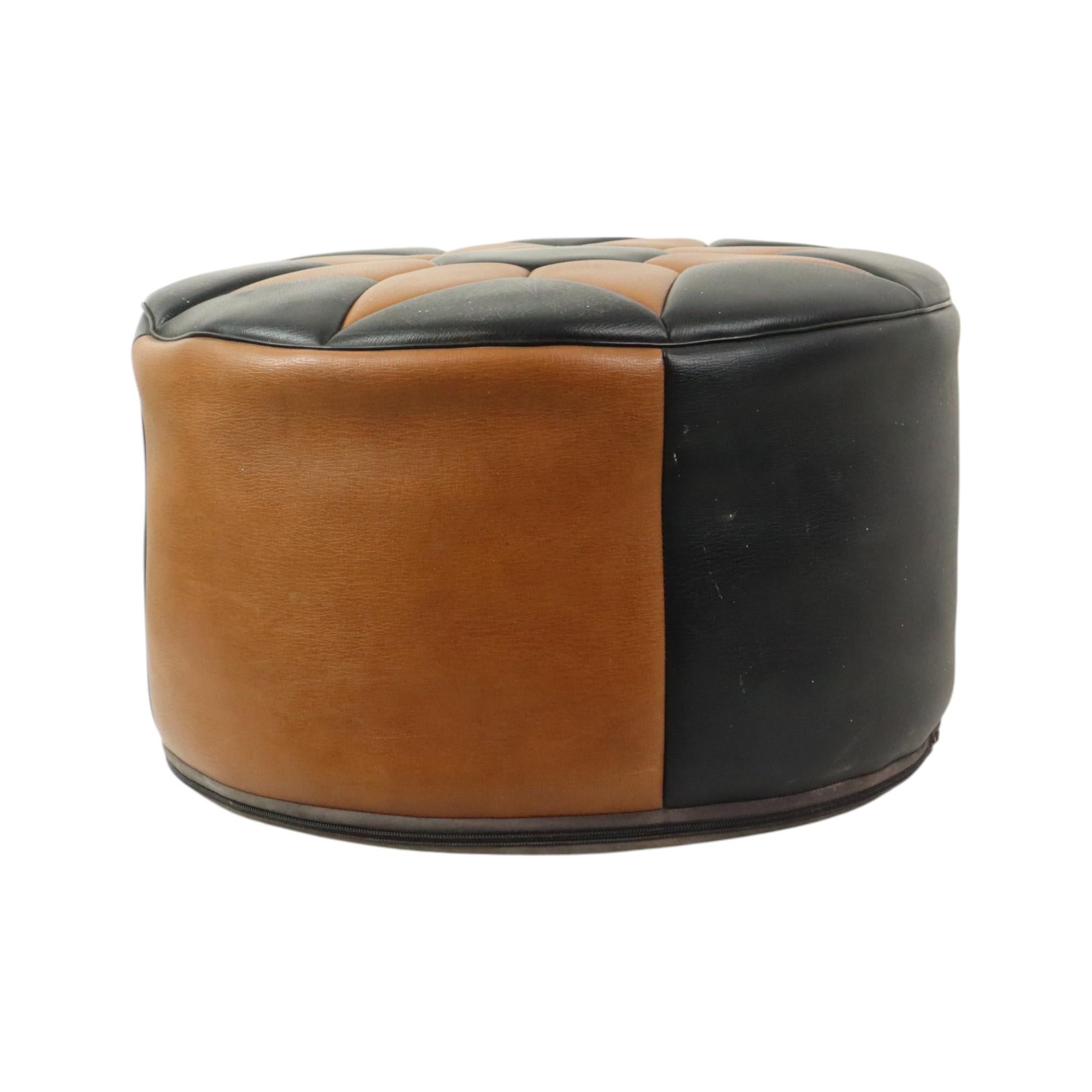 Vintage Pouf Star Motif Skai Faux Leather Moroccan Style 60s 4