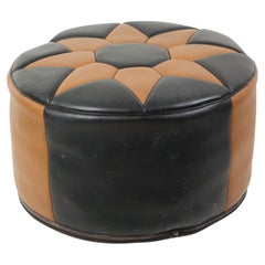 Vintage Pouf Star Motif Skai Faux Leather Moroccan Style 60s