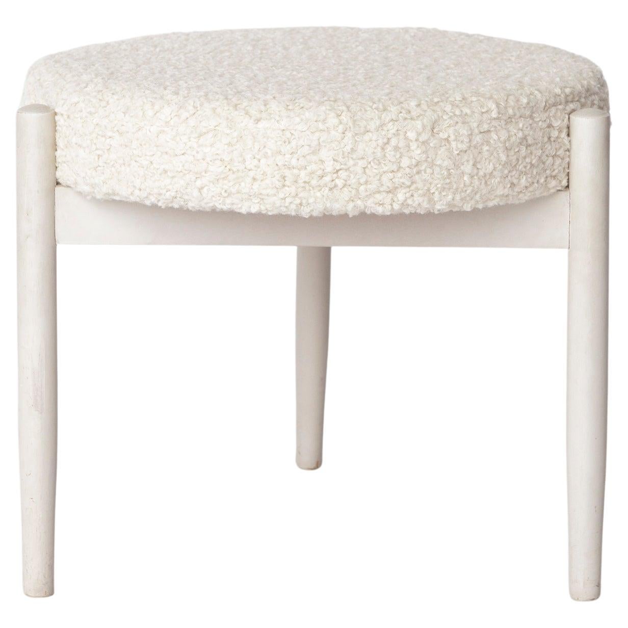Pouf/sgabello vintage anni '70 - Legno di faggio bianco e tappezzeria in lana - Metà secolo