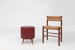 Vintage pouf with storage in dark red faux leather, France ca. 1950