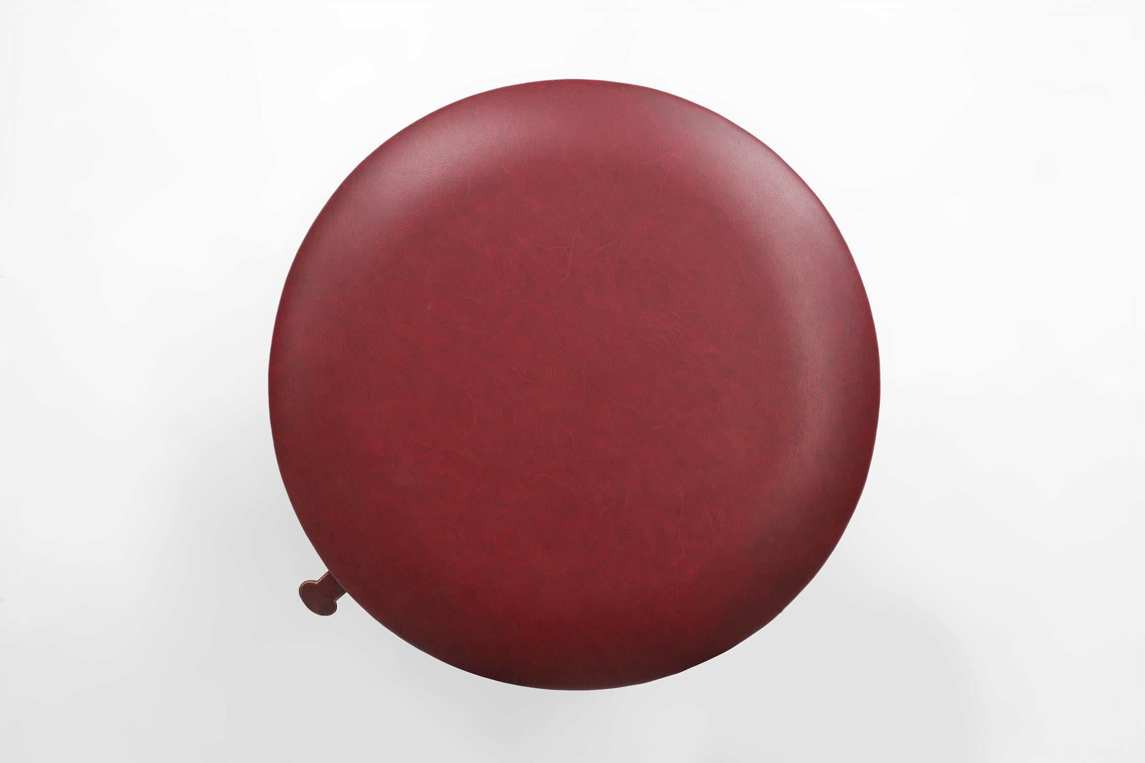 Mid-20th Century Vintage pouf with storage in dark red faux leather, France ca. 1950 For Sale