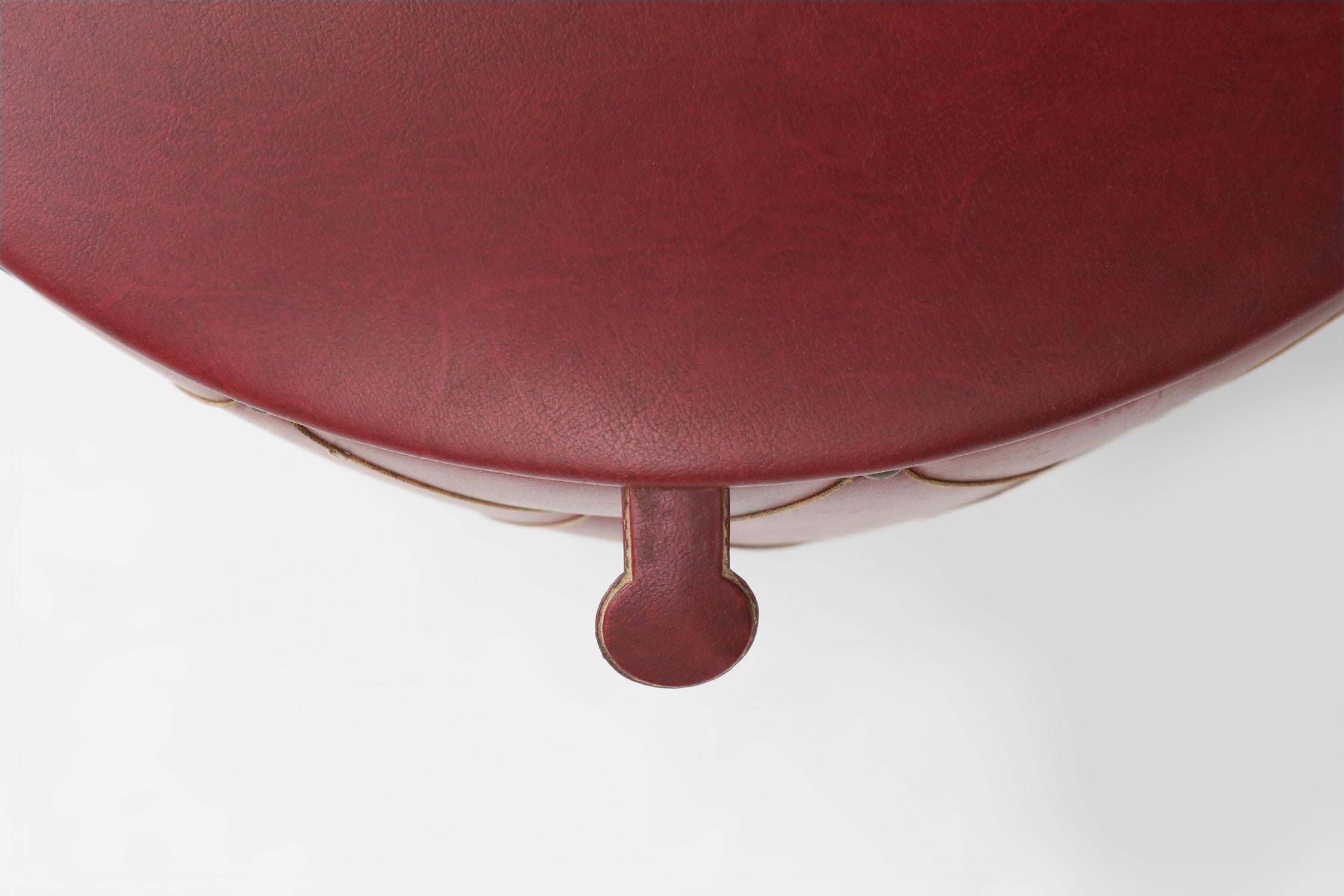Faux Leather Vintage pouf with storage in dark red faux leather, France ca. 1950 For Sale