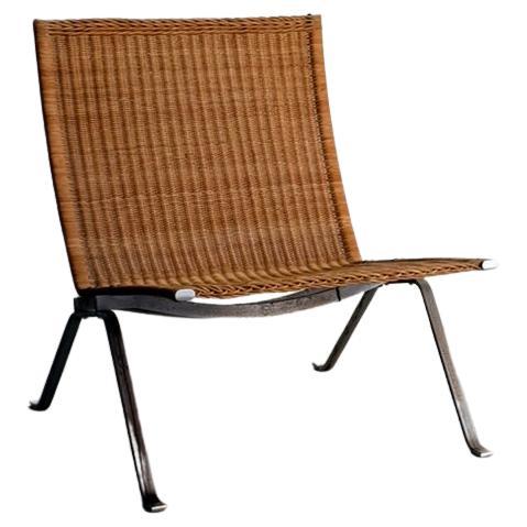 Vintage Poul Kjærholm Model PK-22 Wicker Lounge Chair Produced by Fritz Hansen